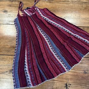 Jennyfer Boho Strappy Lace-Up Mini Dress – Red/Blue Print (Size S)